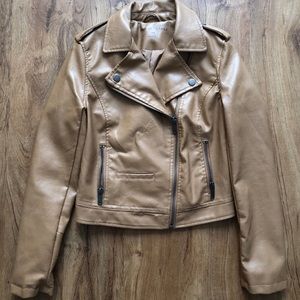Brown Faux Leather Moto Jacket